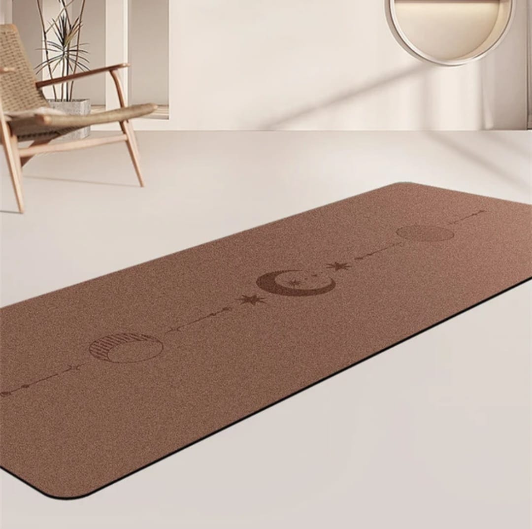 Tapis de Yoga en caoutchouc naturel & polyuréthane et fibre Coco - New Generation - Moon&Stars - Marron